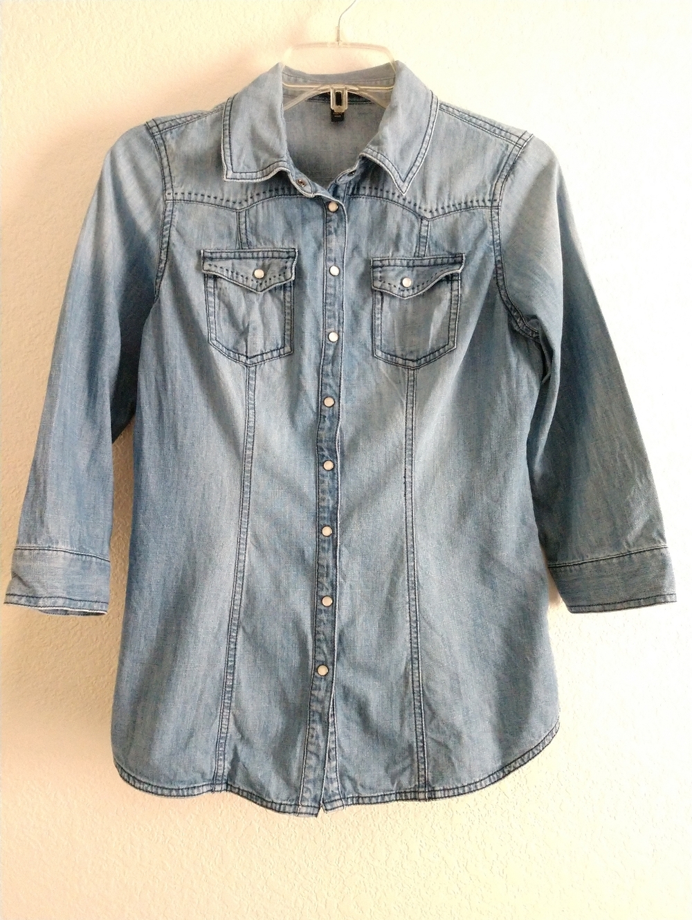 Jessica Simpson Denim Shirt Pearl Snaps Western Cowgirl Fitted Junior's Medium
